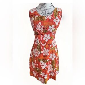 Vintage 60s 70s Royal Hawaiian Cotton Orange Floral Aloha Dress
